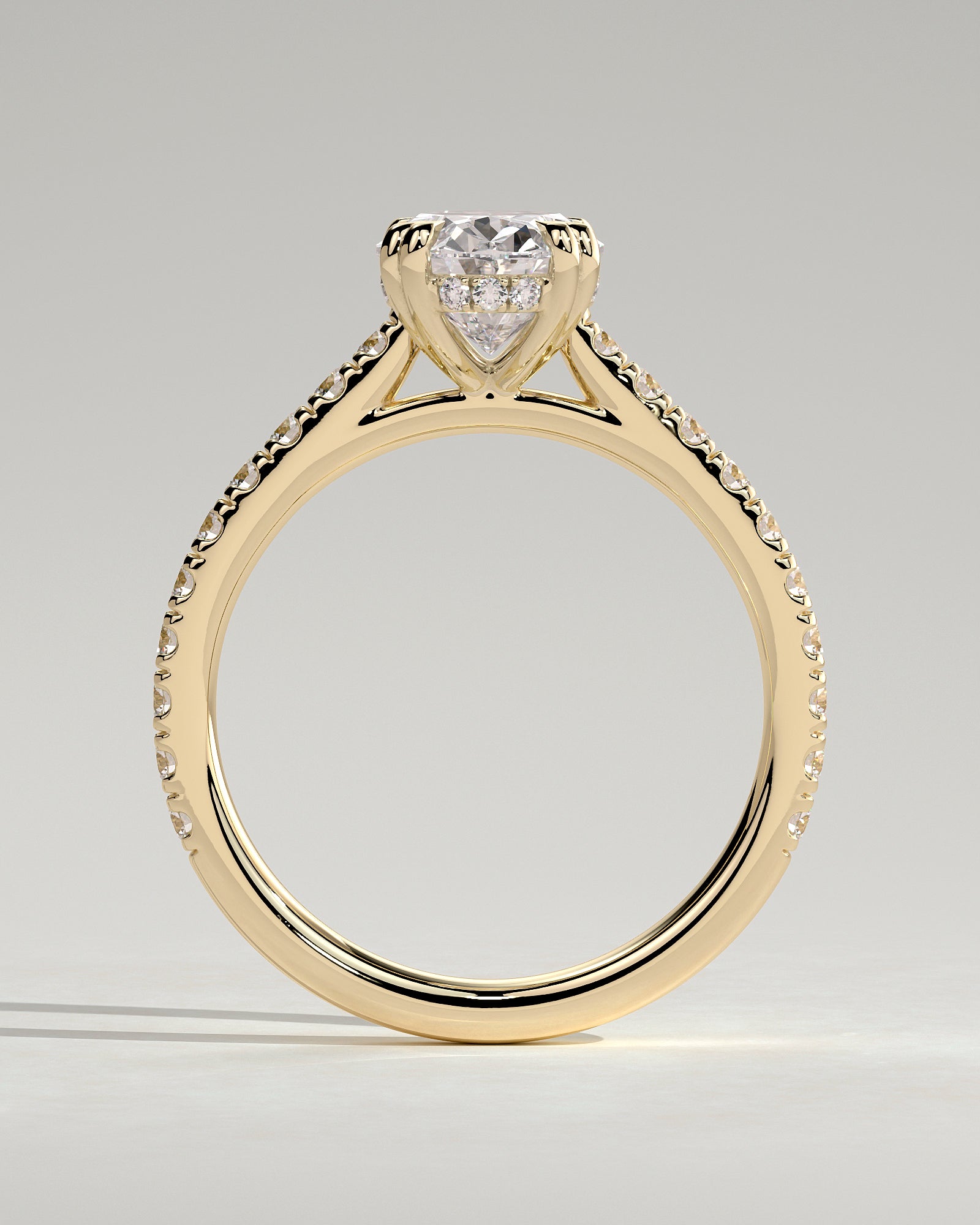 Oval Hidden Halo and Pave Lab Grown Diamond Engagement Ring