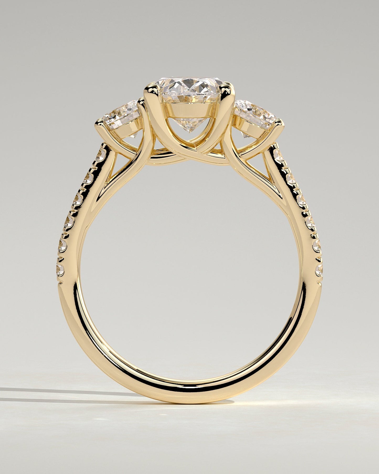 Oval Three Stones and Pave Lab Grown Diamond Engagement Ring