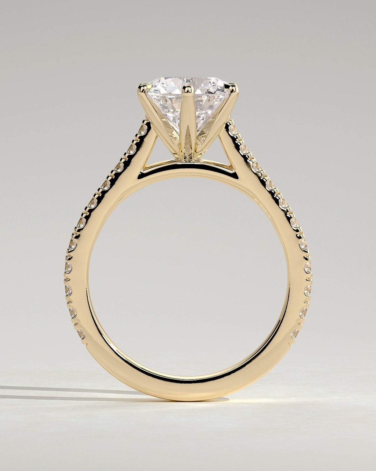 Round Pave and Cathedral Lab Grown Diamond Engagement Ring