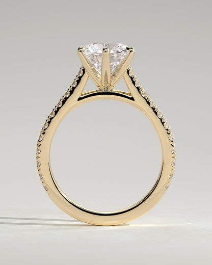 Round Pave and Cathedral Lab Grown Diamond Engagement Ring