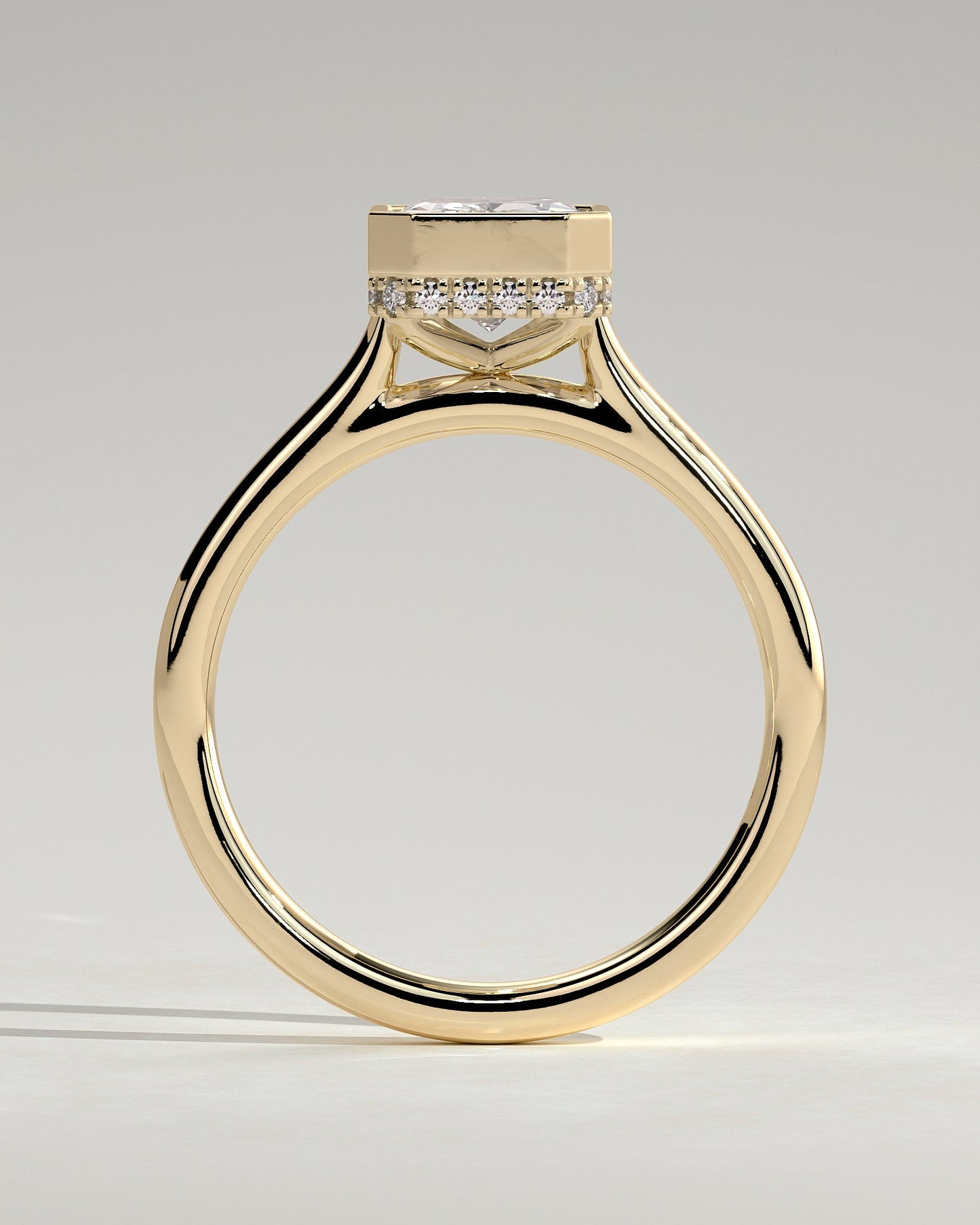 Radiant Hidden Halo and Bezel Lab Grown Diamond Engagement Ring