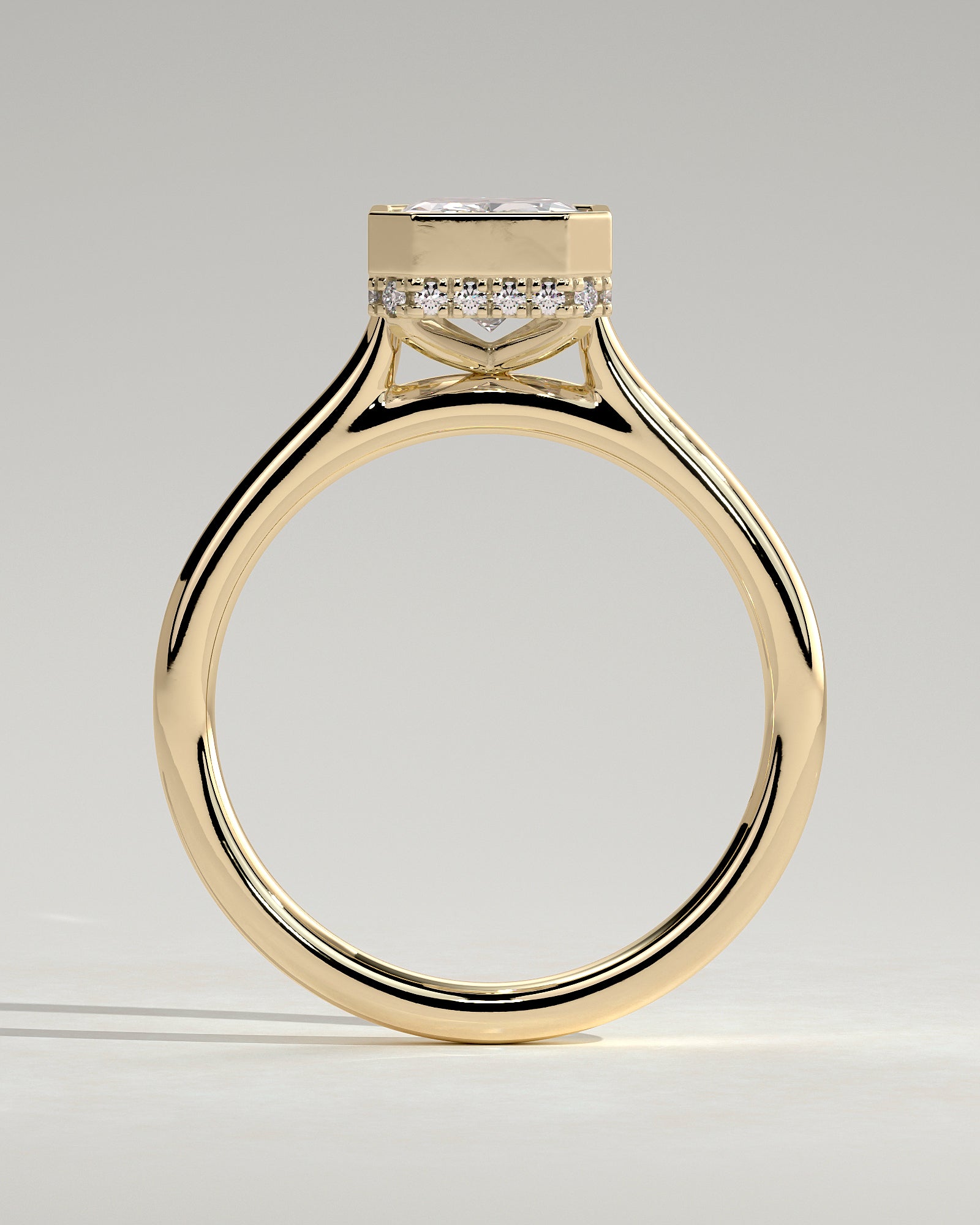 Radiant Hidden Halo and Bezel Lab Grown Diamond Engagement Ring
