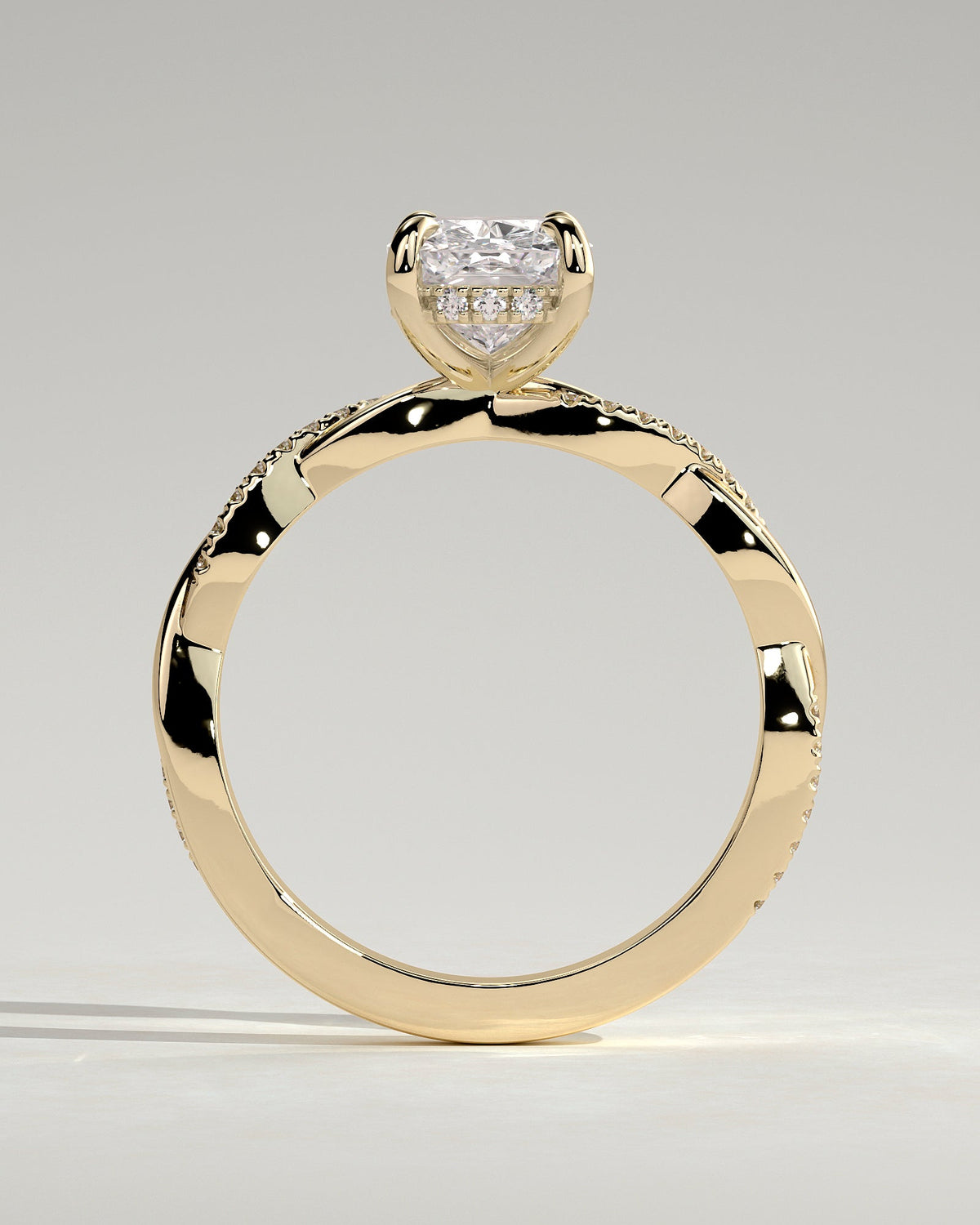 Elongated Cushion Twisted Pave & Hidden Halo Lab Grown Diamond Engagement Ring