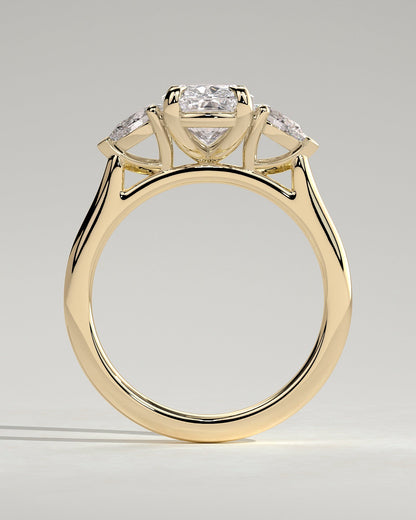 Elongated Cushion Three Stones Lab Grown Diamond Engagement Ring