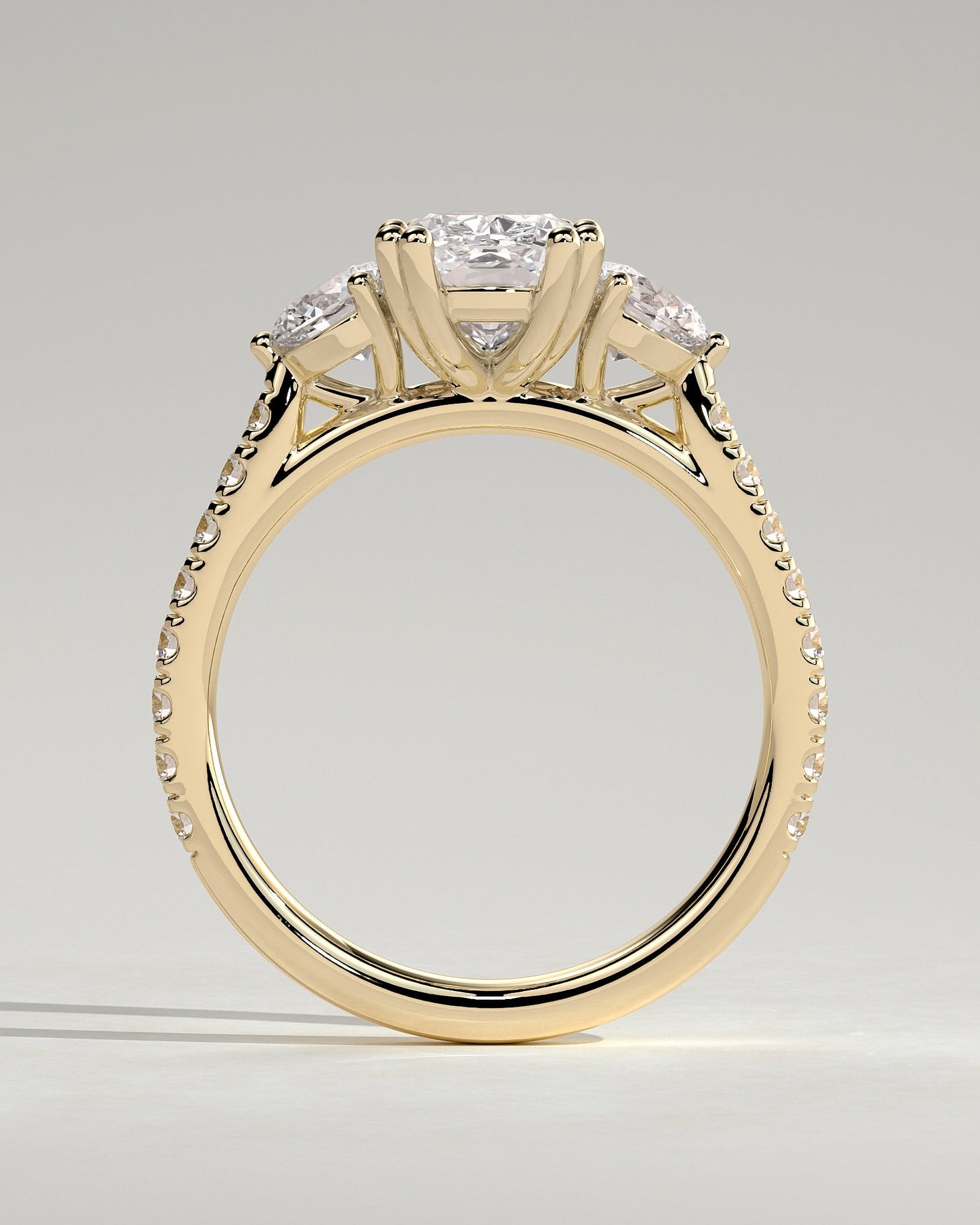 Elongated Cushion Three Stones & Pave Lab Grown Diamond Engagement Ring