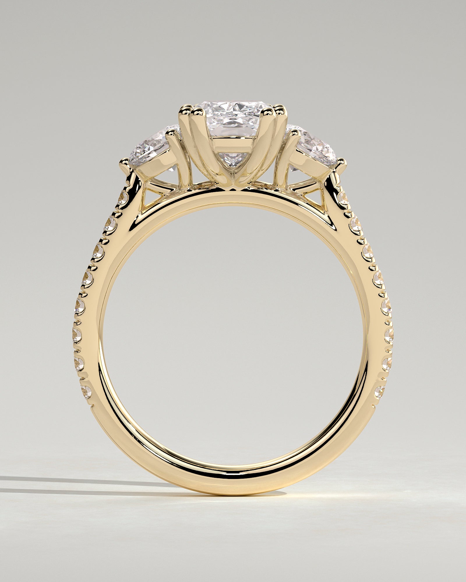 Elongated Cushion Three Stones & Pave Lab Grown Diamond Engagement Ring