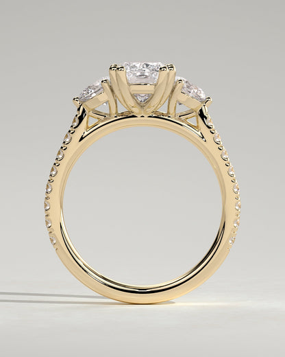 Elongated Cushion Three Stones & Pave Lab Grown Diamond Engagement Ring