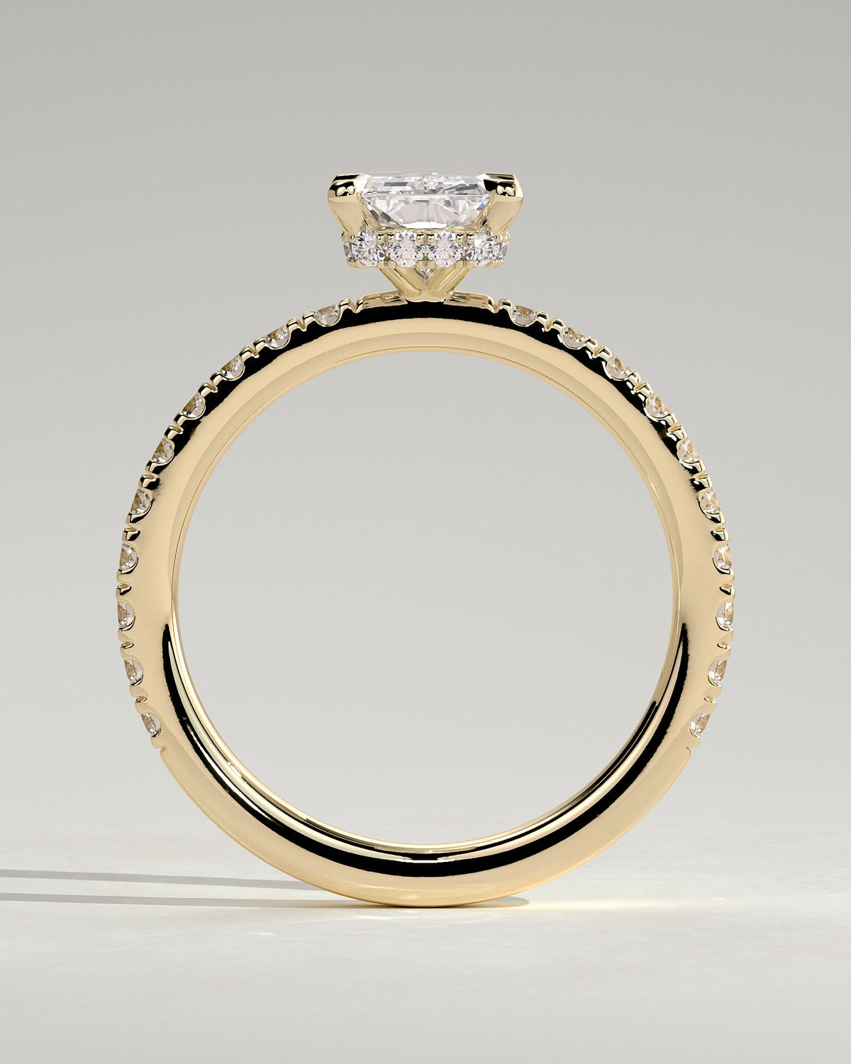 Radiant Hidden Halo and Pave Lab Grown Diamond Engagement Ring