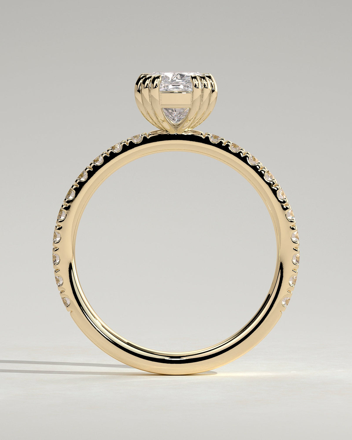 Elongated Cushion Pave and Triple Prongs Lab Grown Diamond Engagement Ring