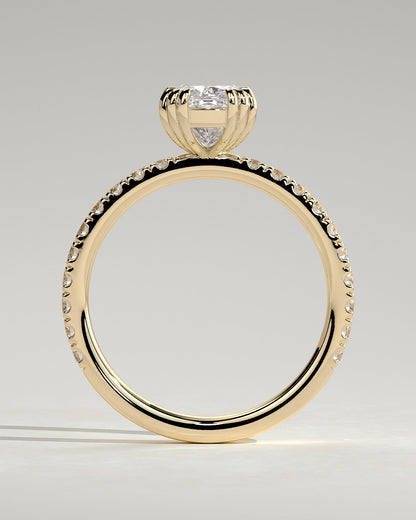Elongated Cushion Pave and Triple Prongs Lab Grown Diamond Engagement Ring