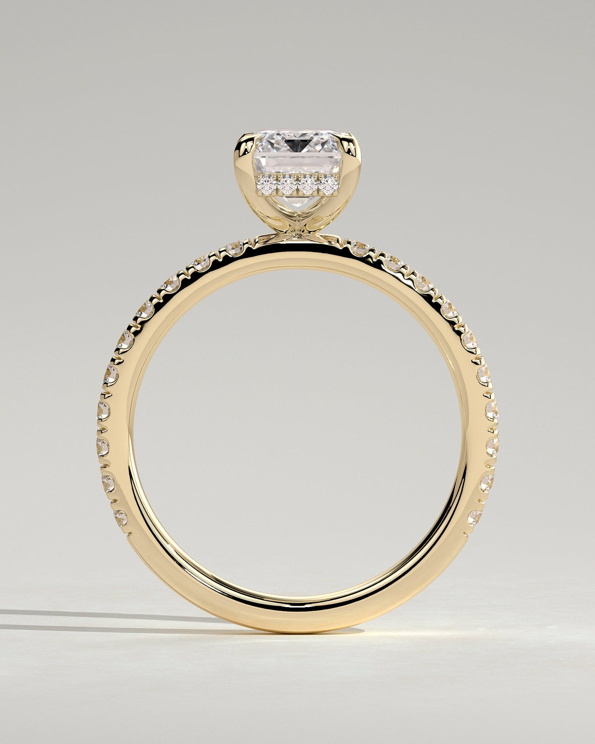 Emerald Hidden Halo and Pave Lab Grown Diamond Engagement Ring