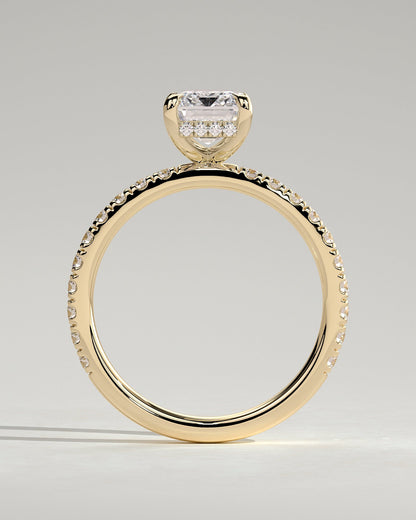 Emerald Hidden Halo and Pave Lab Grown Diamond Engagement Ring