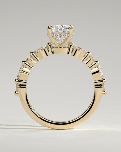 Elongated Cushion Hidden Halo and Alternating Pave Lab Grown Diamond Engagement Ring