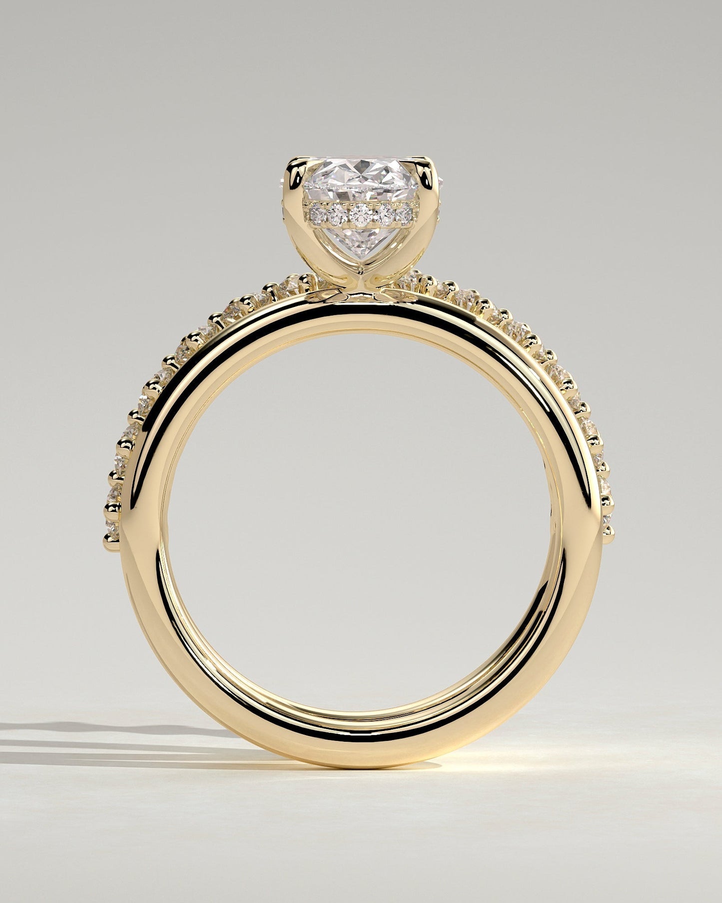Oval Double Shank Tapered Pave Lab Grown Diamond Engagement Ring