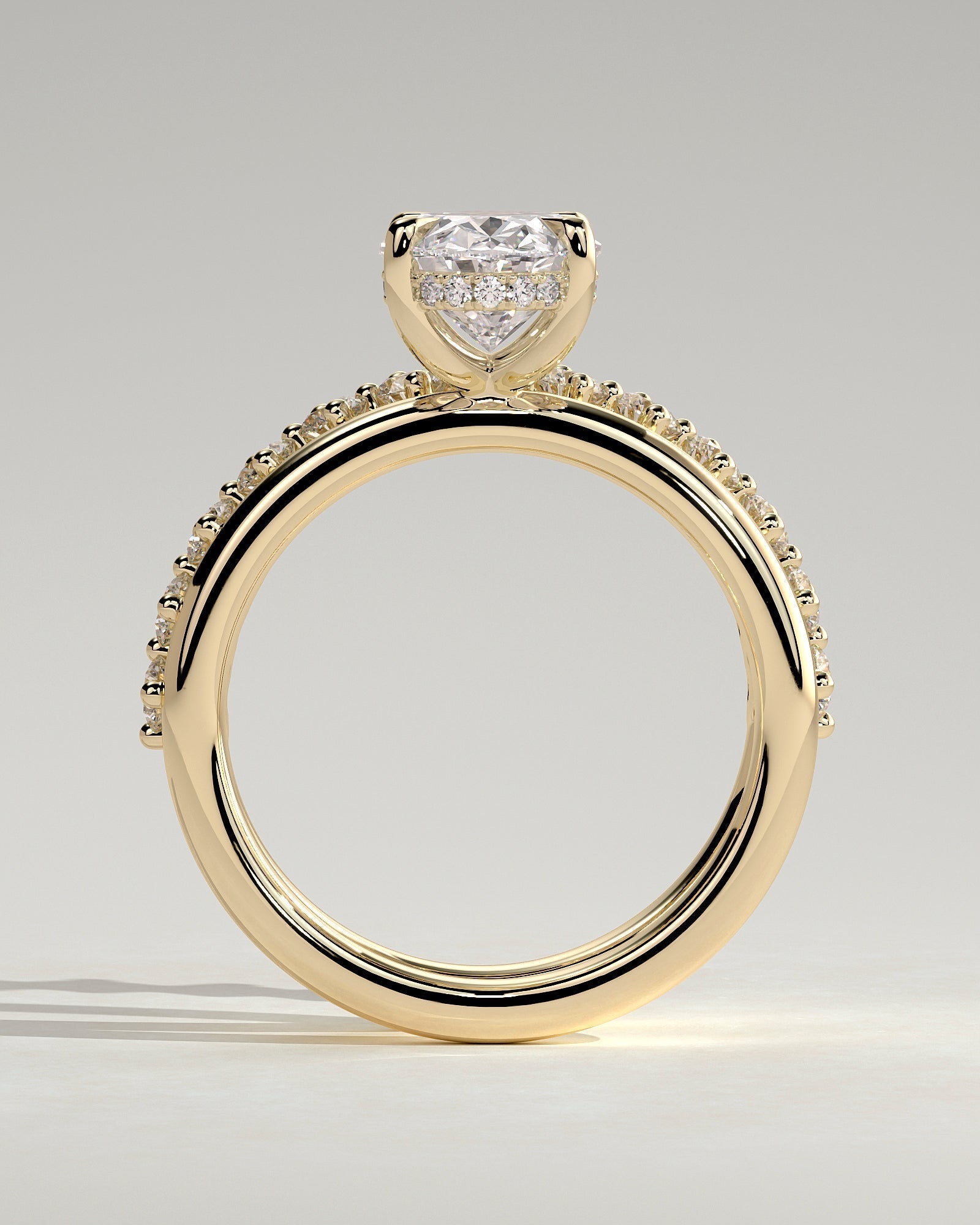 Oval Double Shank Tapered Pave Lab Grown Diamond Engagement Ring