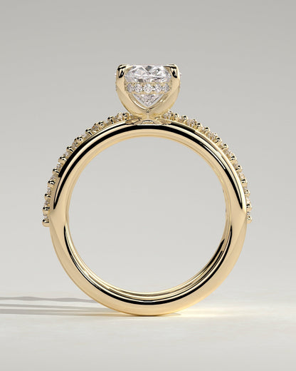 Oval Double Shank Tapered Pave Lab Grown Diamond Engagement Ring