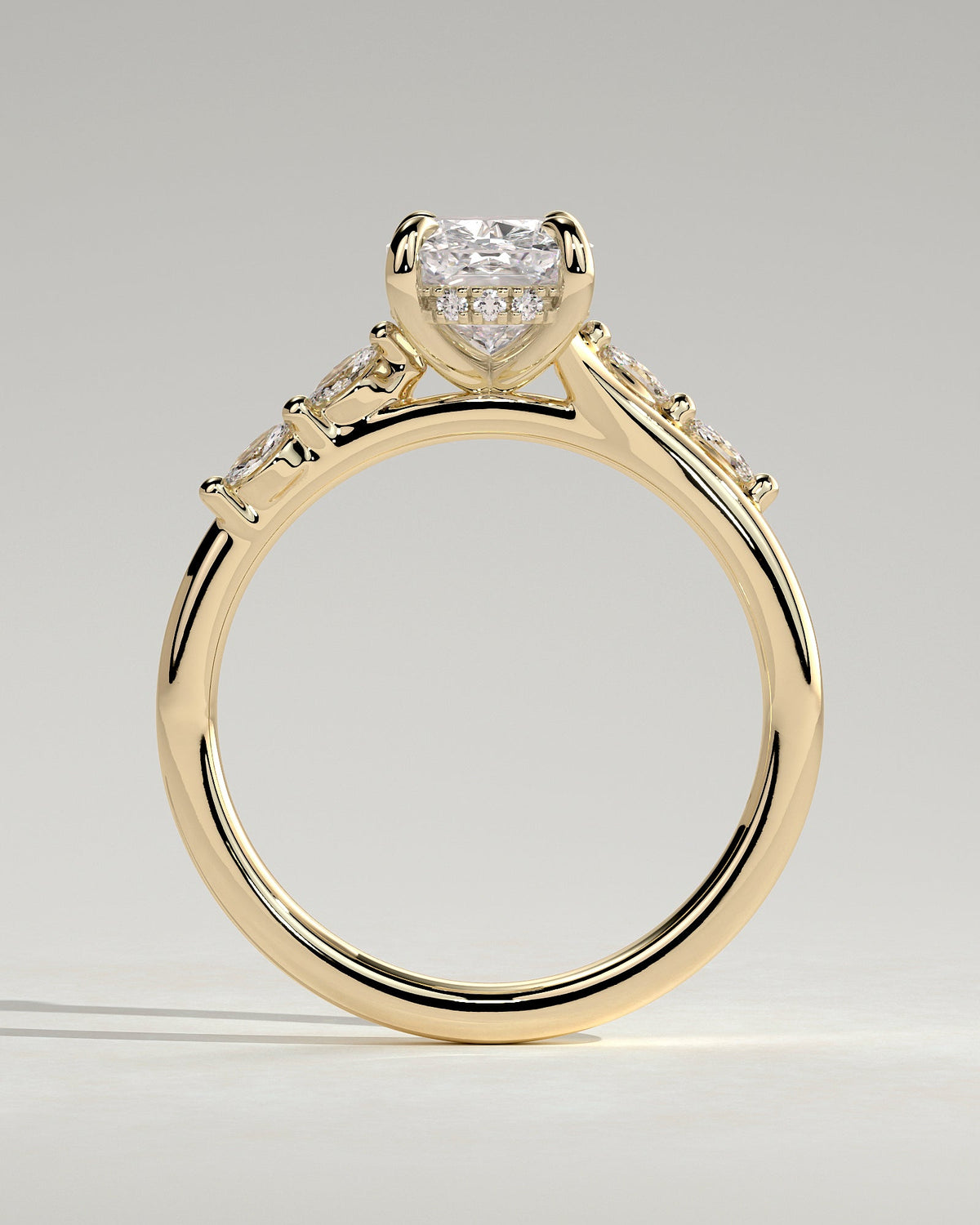 Elongated Cushion Hidden Halo and Pave Lab Grown Diamond Engagement Ring