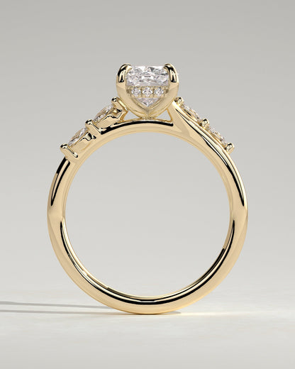 Elongated Cushion Hidden Halo and Pave Lab Grown Diamond Engagement Ring