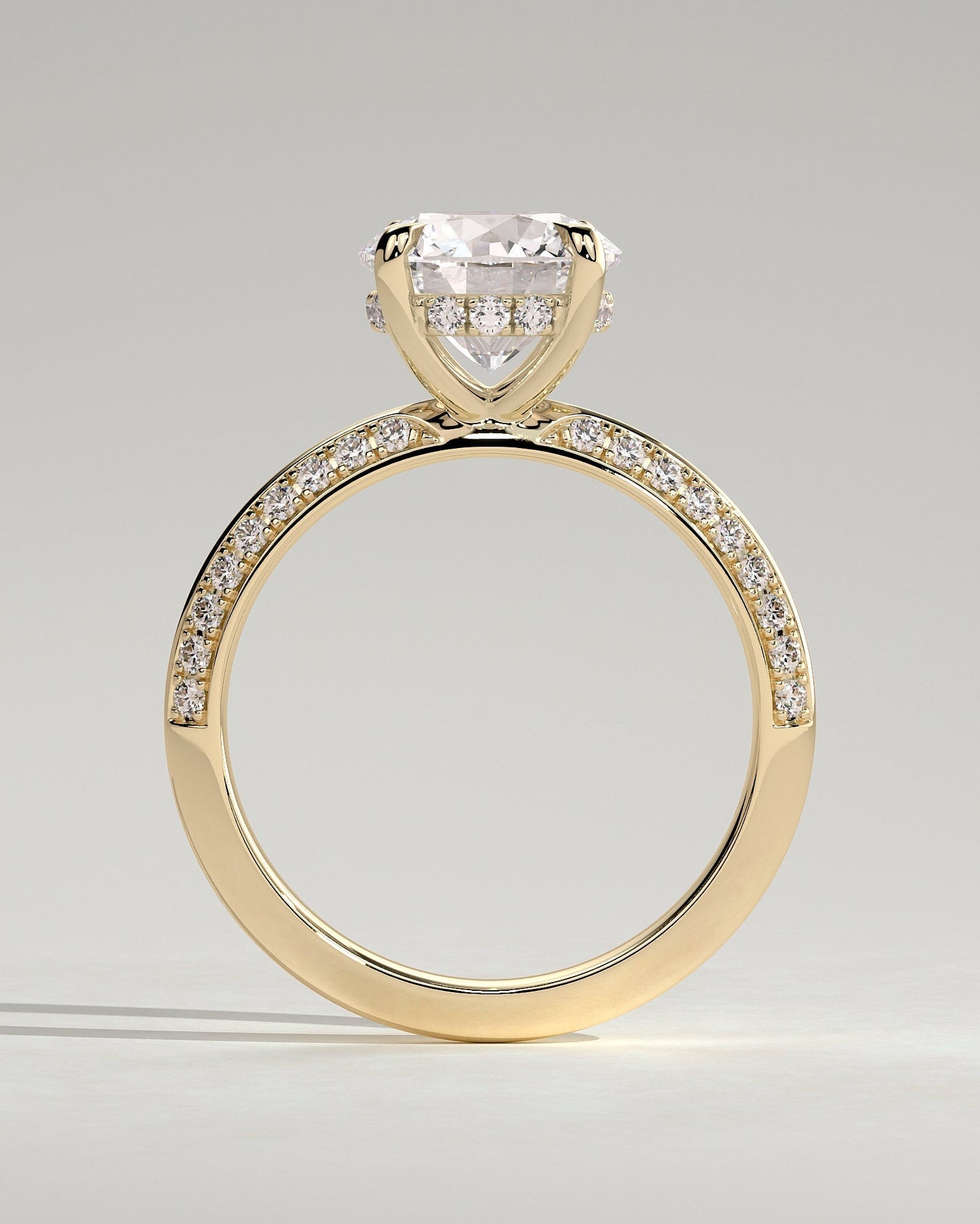 Round Hidden Halo & Pave Knife Edged Shank Lab Grown Diamond Engagement Ring