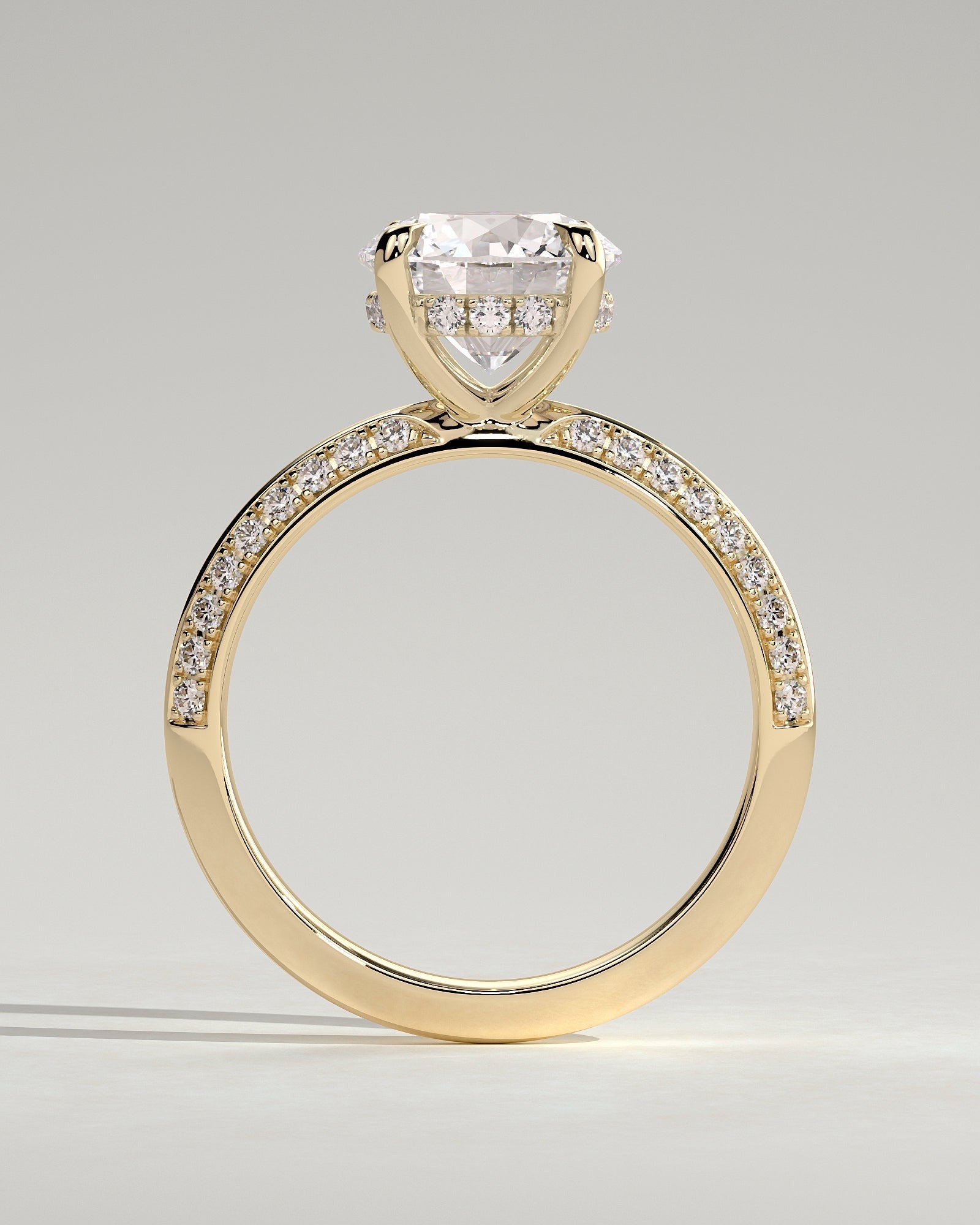 Round Hidden Halo & Pave Knife Edged Shank Lab Grown Diamond Engagement Ring