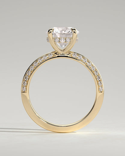 Round Hidden Halo & Pave Knife Edged Shank Lab Grown Diamond Engagement Ring