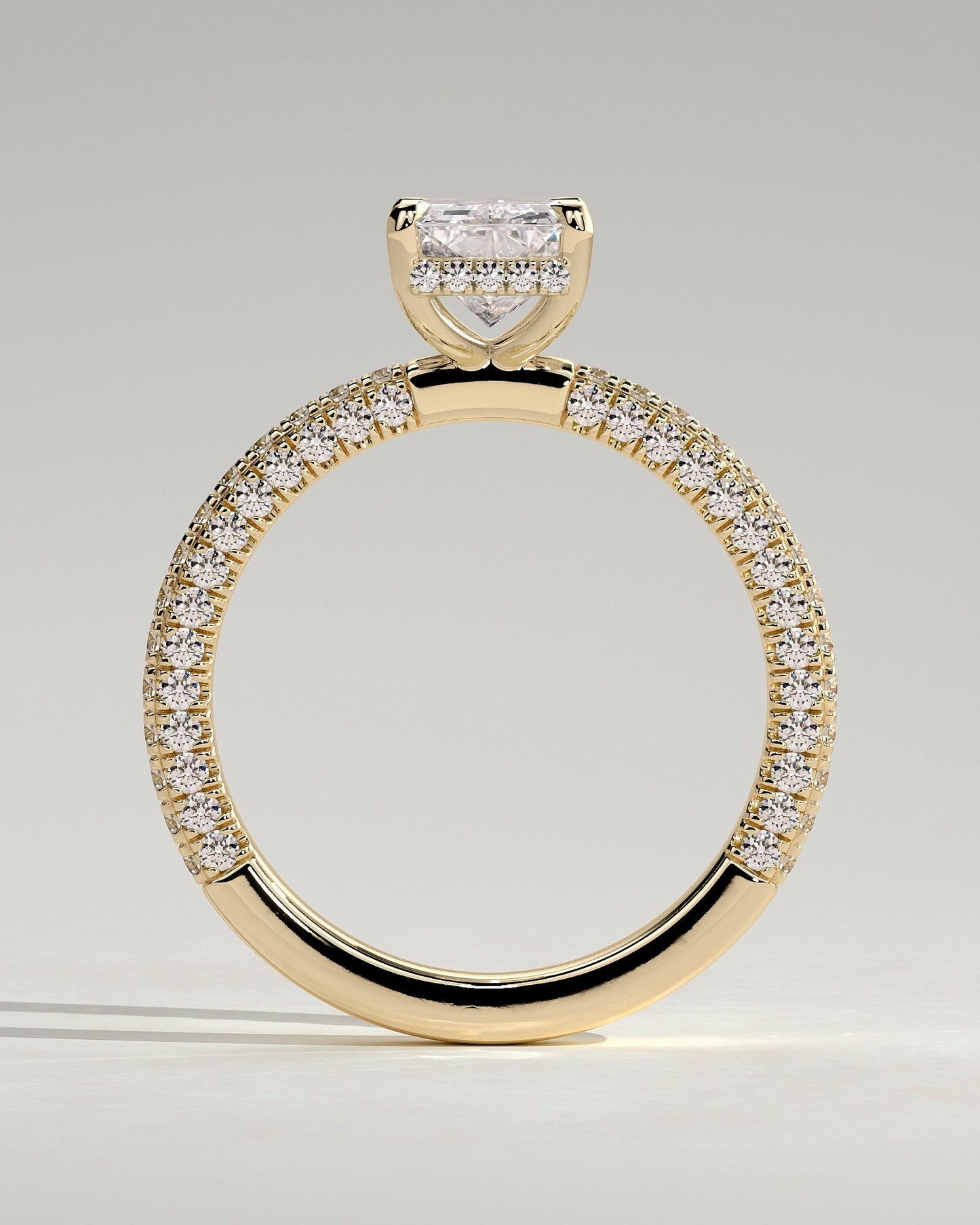 Radiant Hidden Halo and Pave Lab Grown Diamond Engagement Ring
