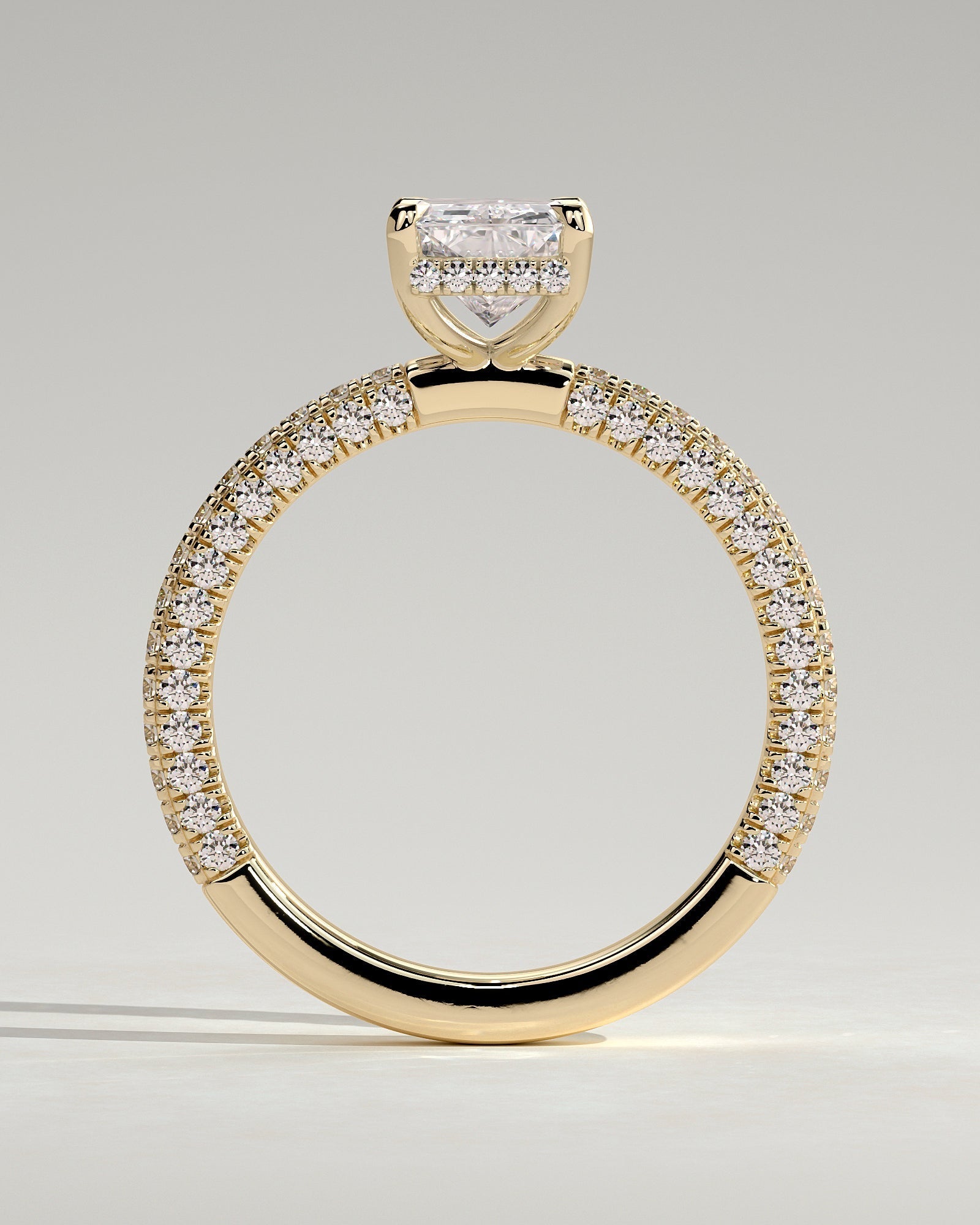 Radiant Hidden Halo and Pave Lab Grown Diamond Engagement Ring