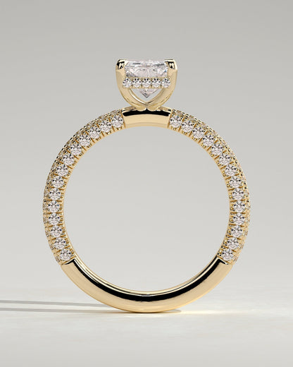 Radiant Hidden Halo and Pave Lab Grown Diamond Engagement Ring