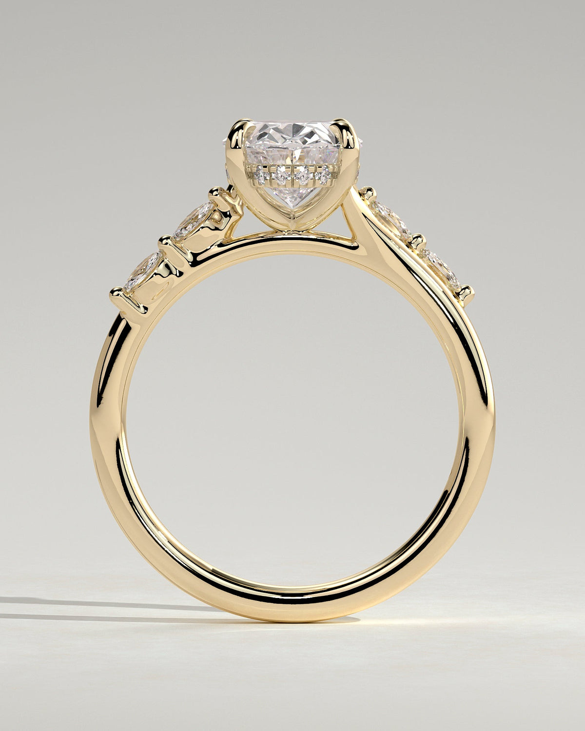 Oval Hidden Halo and Pave Lab Grown Diamond Engagement Ring