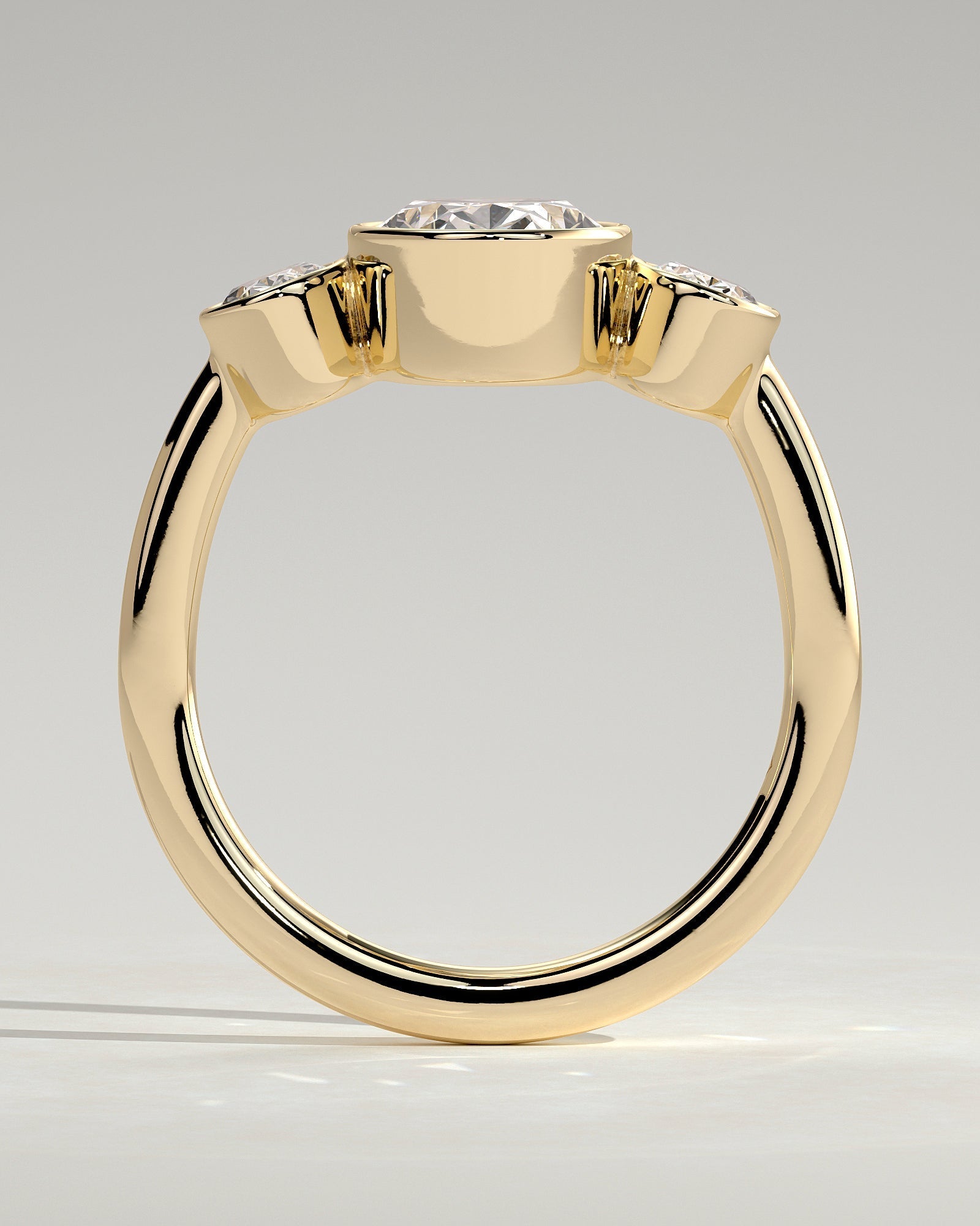 Oval Three Stones Bezel Lab Grown Diamond Engagement Ring