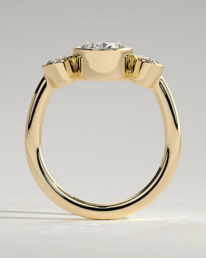 Oval Three Stones Bezel Lab Grown Diamond Engagement Ring