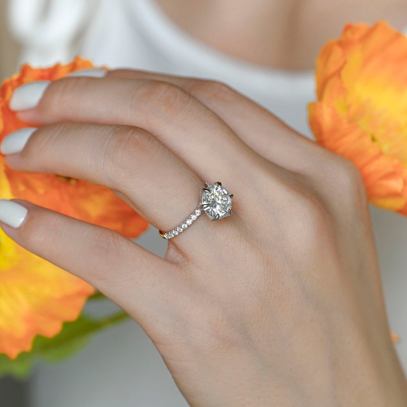 Stunning 3.5 CT Round Moissanite Engagement Ring with Hidden Halo & Pave Design 7