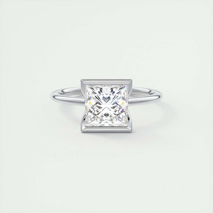 2.08 CT Princess Solitaire  Half Bezel Moissanite Engagement Ring 1