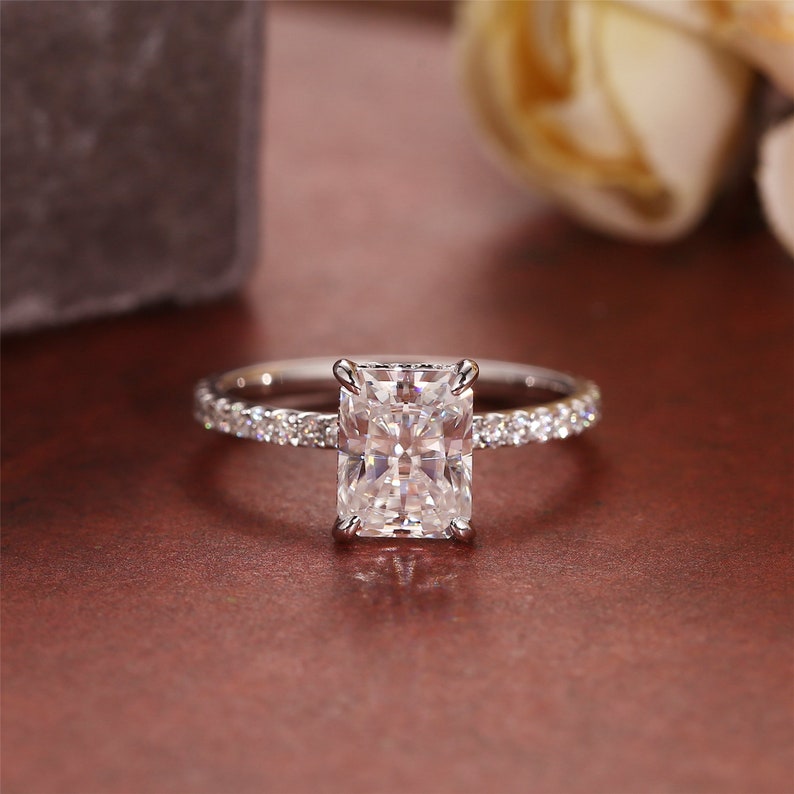 Stunning 4.0 CT Radiant Moissanite Engagement Ring with Pave Design 2