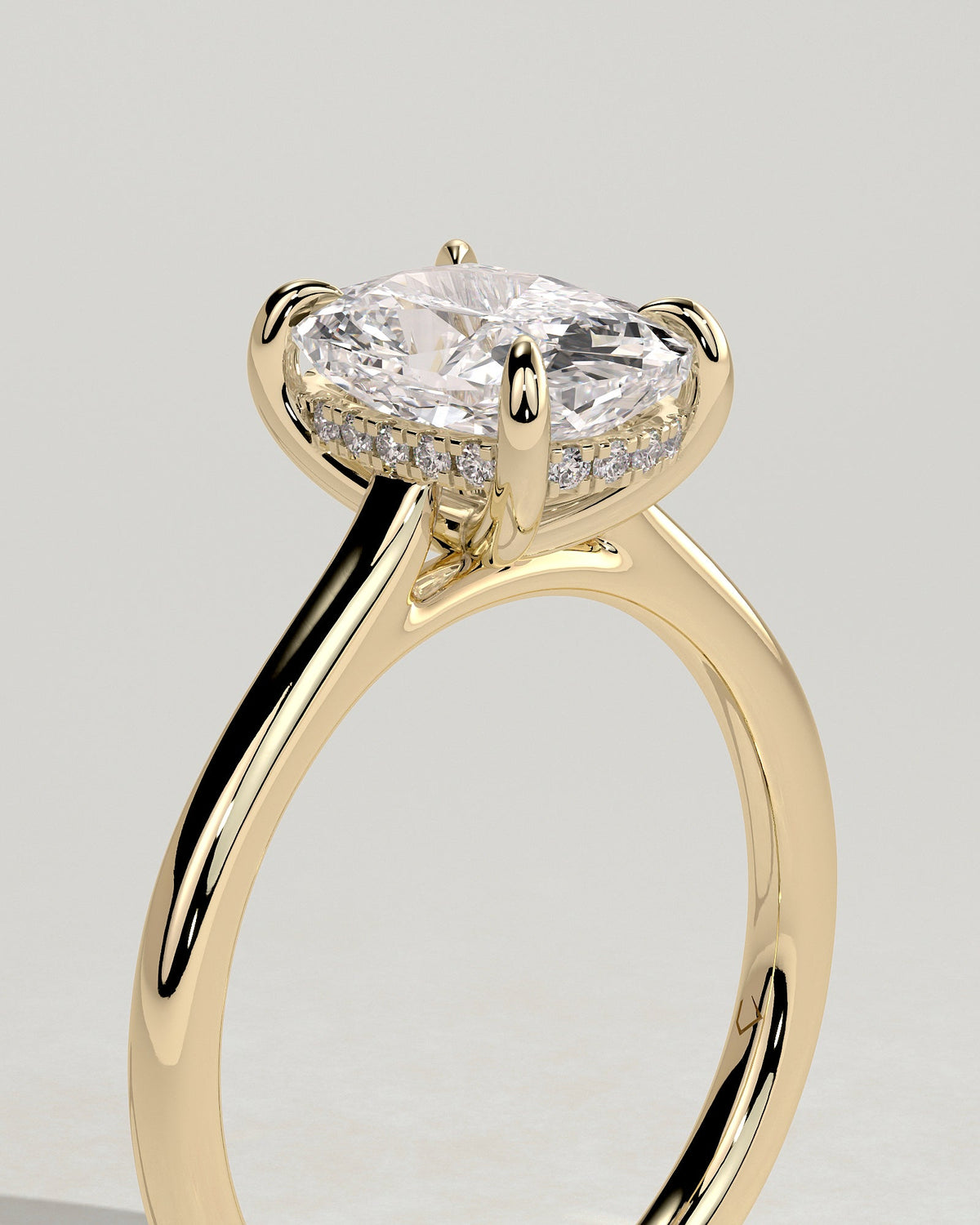 Elongated Cushion Hidden Halo Lab Grown Diamond Engagement Ring