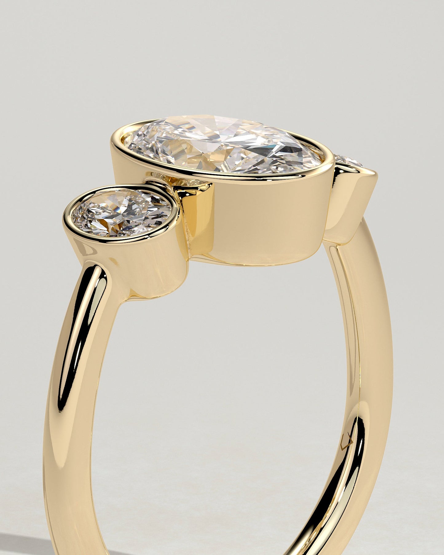 Oval Three Stones Bezel Lab Grown Diamond Engagement Ring