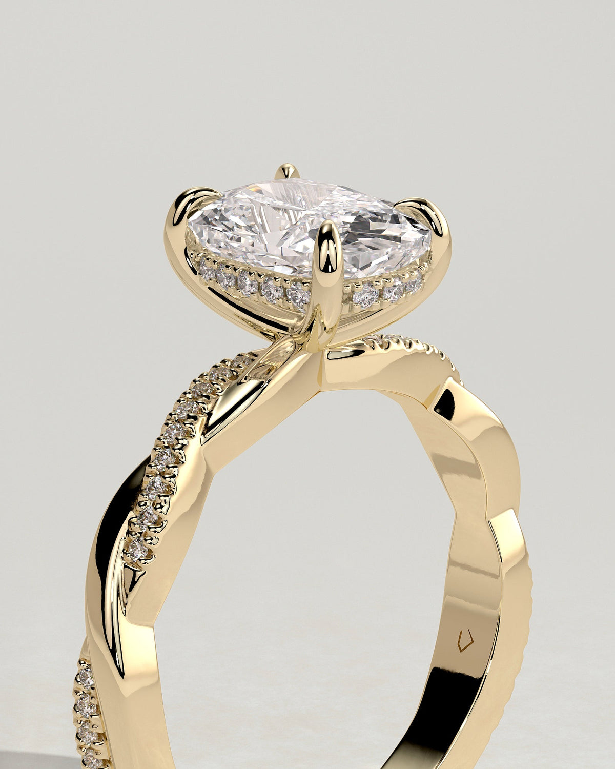 Elongated Cushion Twisted Pave & Hidden Halo Lab Grown Diamond Engagement Ring