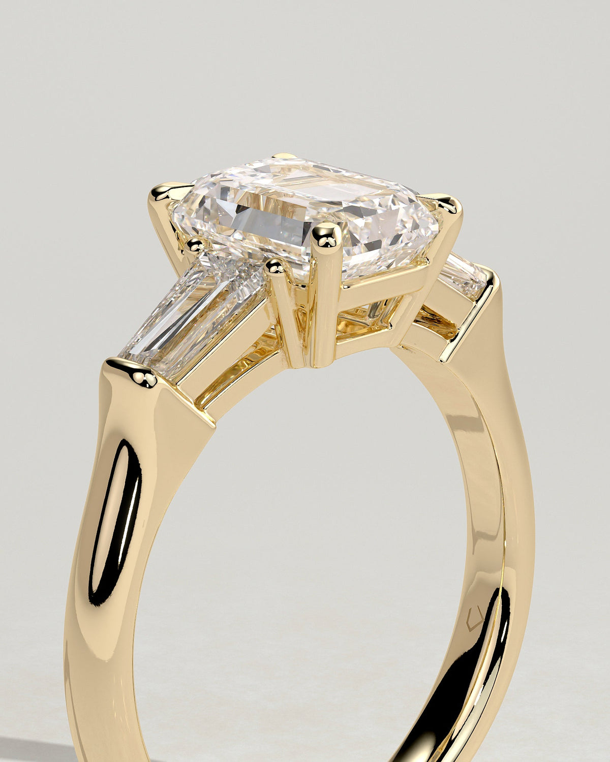 Emerald Three Stones Lab Grown Diamond Engagement Ring