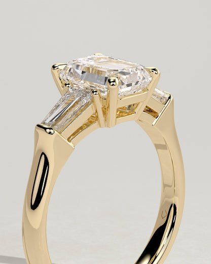 Emerald Three Stones Lab Grown Diamond Engagement Ring