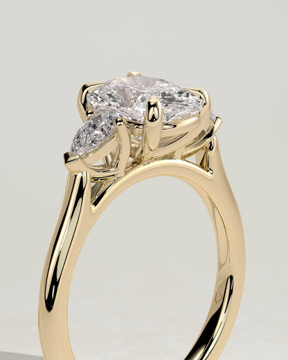 Elongated Cushion Three Stones Lab Grown Diamond Engagement Ring