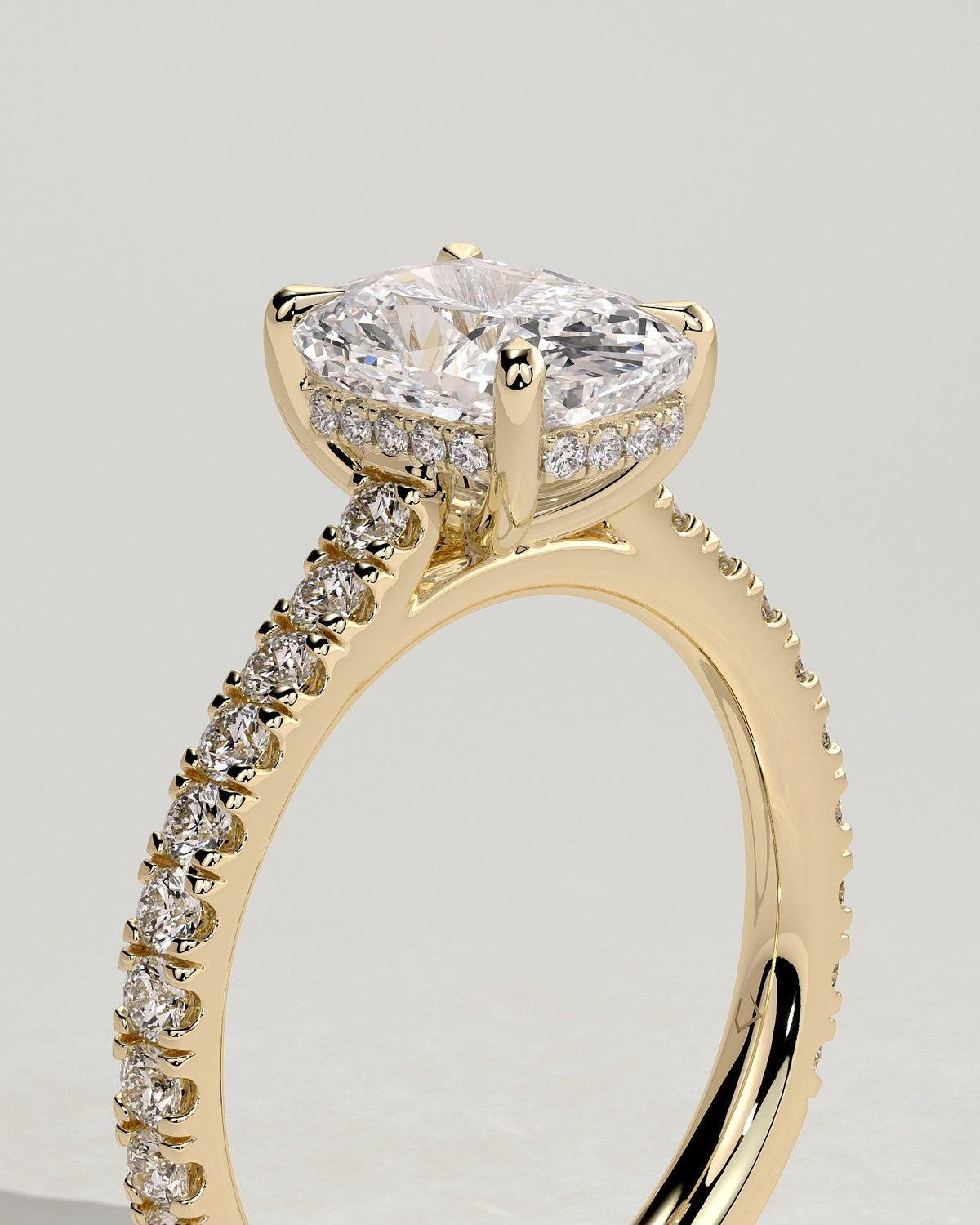 Elongated Cushion Pave & Hidden Halo Lab Grown Diamond Engagement Ring