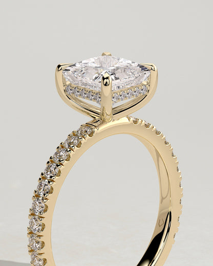 Princess Hidden Halo and Pave Lab Grown Diamond Engagement Ring