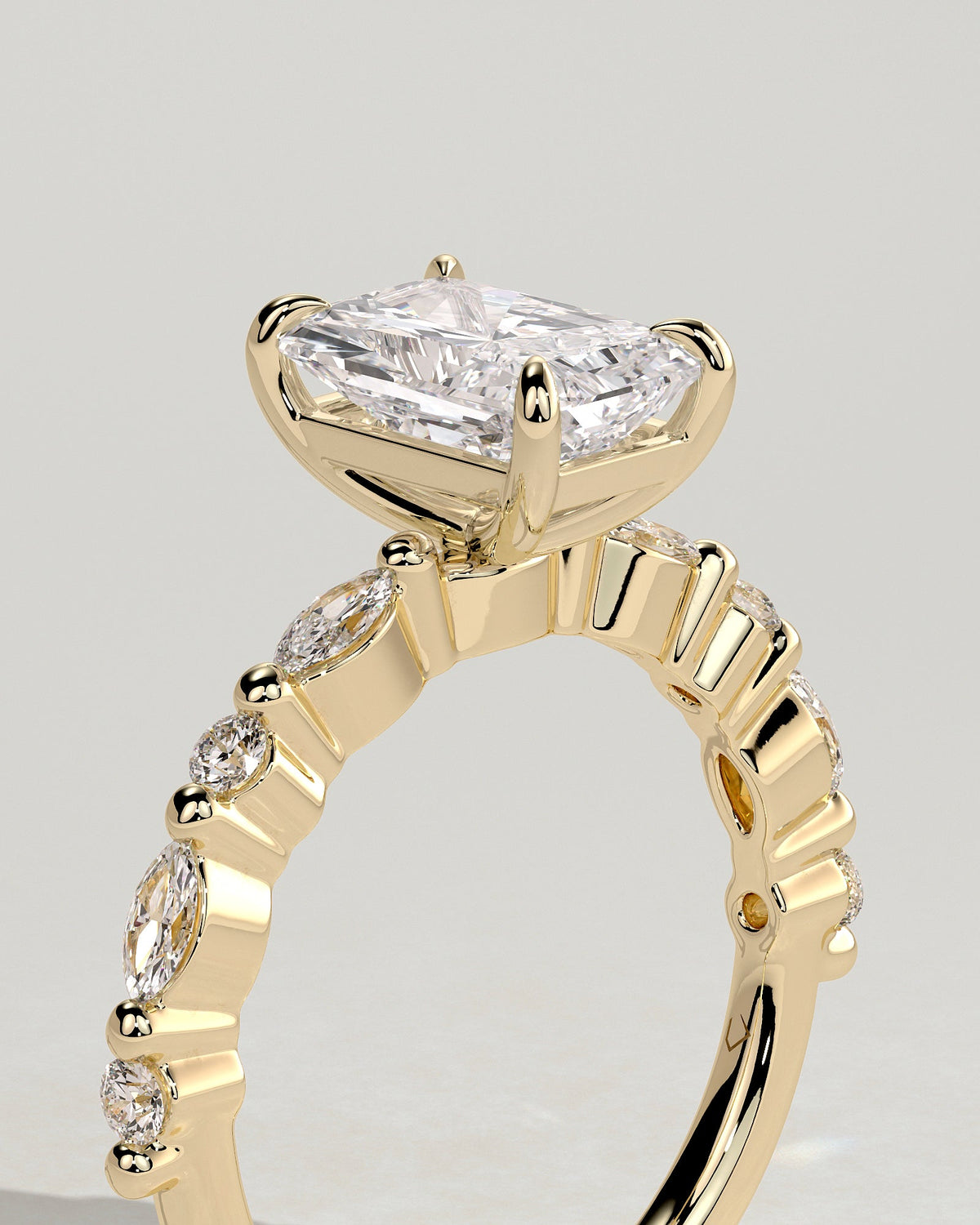 Radiant Alternating Pave Lab Grown Diamond Engagement Ring