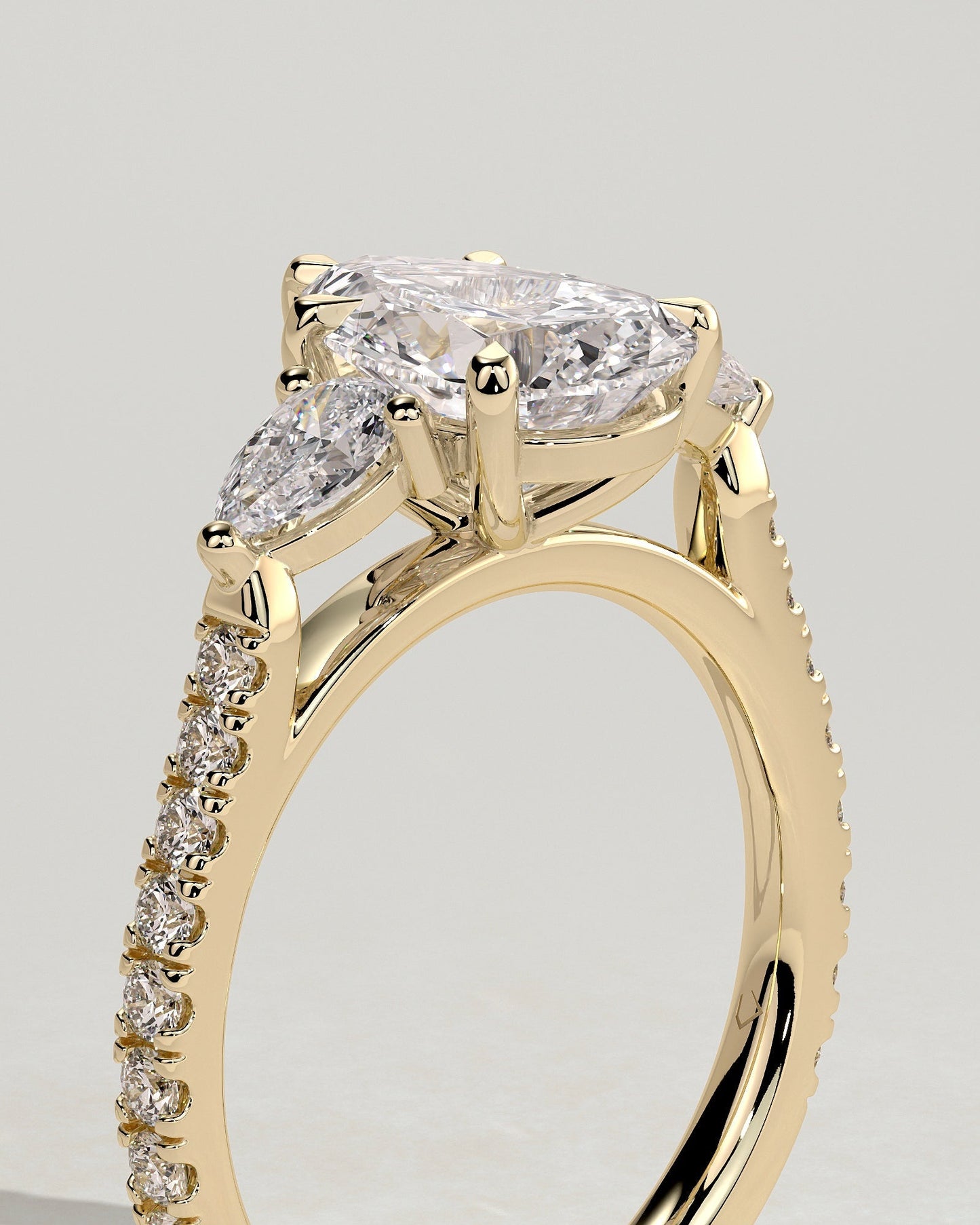 Pear Pave and Three Stones Lab Grown Diamond Engagement Ring