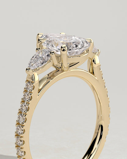 Pear Pave and Three Stones Lab Grown Diamond Engagement Ring