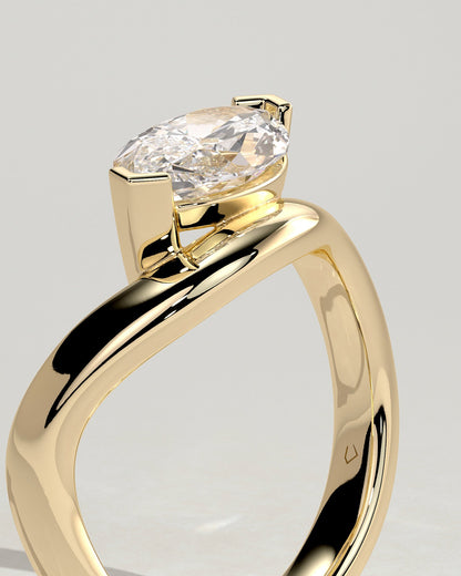 Marquise Swirl Solitaire Lab Grown Diamond Engagement Ring