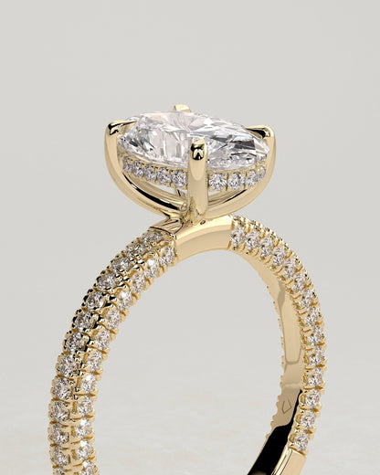 Oval Hiddne Halo and Triple Pave Lab Grown Diamond Engagement Ring