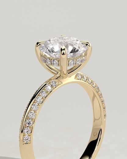 Round Hidden Halo & Pave Knife Edged Shank Lab Grown Diamond Engagement Ring