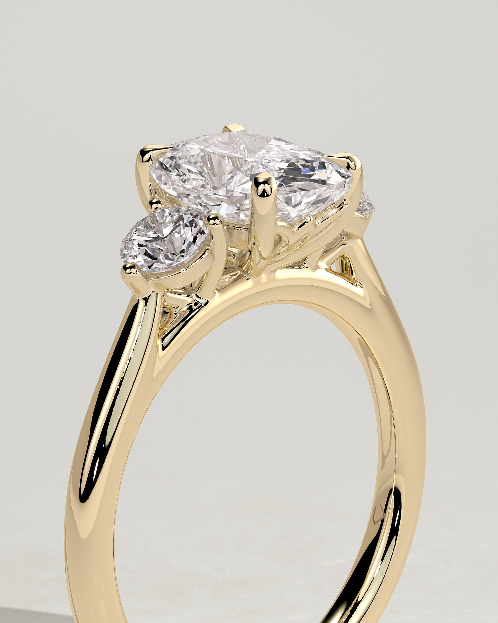 Elongated Cushion Three Stones Lab Grown Diamond Engagement Ring
