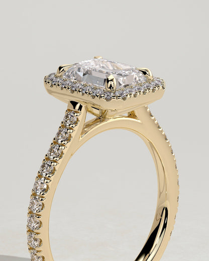 Emerald Halo and Pave Lab Grown Diamond Engagement Ring